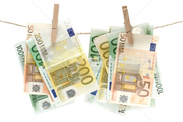 Stock foto: Geld · mehrere · unterschiedlich · Euro · Banknoten · Wäscheleine