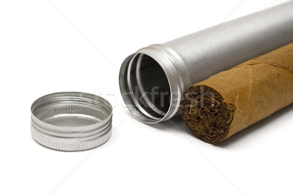 Zigarre Metall Fall isoliert weiß Hintergrund Stock foto © winterling