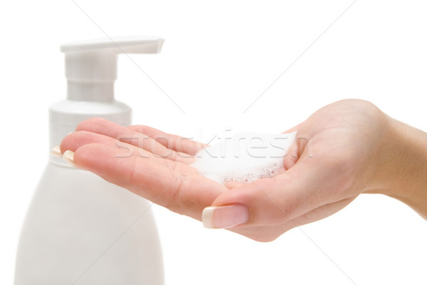 Stock fotó: Folyadék · szappan · mosás · kezek · izolált · fehér
