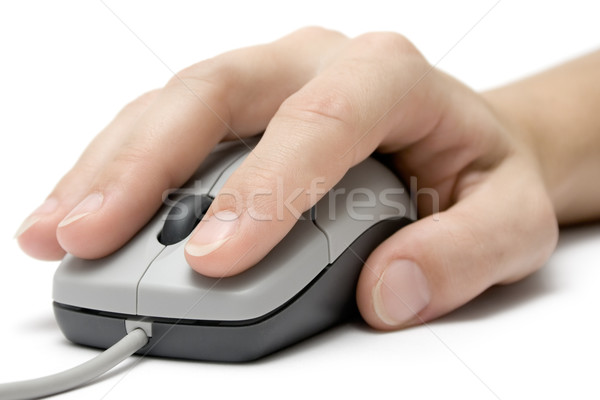 Femenino mano gris ratón de la computadora aislado blanco Foto stock © winterling