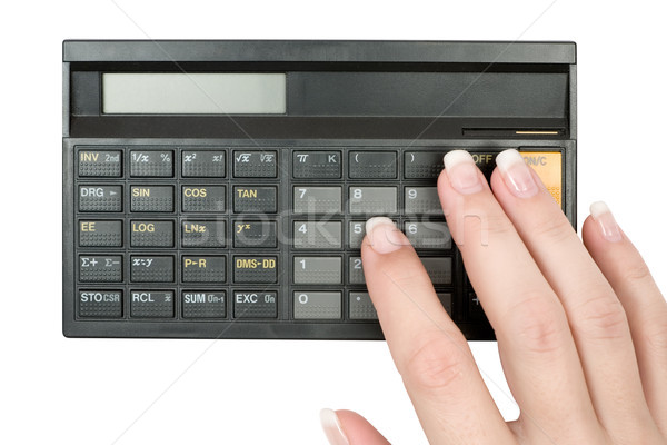 Stockfoto: Boekhouder · calculator · vrouwelijke · hand · geïsoleerd · witte