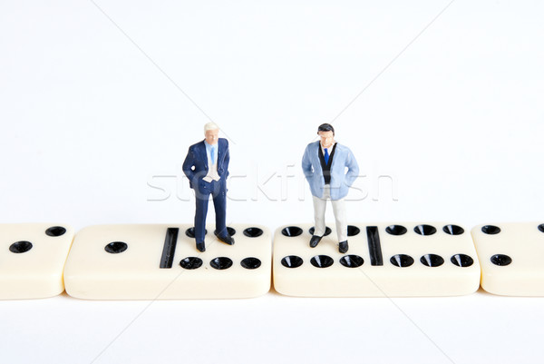 Dominó miniatűr emberek kockák üzlet iroda Stock fotó © wisiel