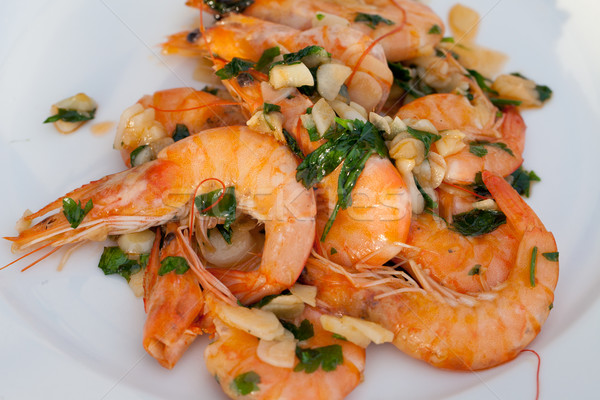 Fried shrimps with the garlic and the parsley Stock photo © wjarek