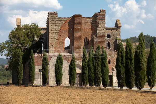 Opactwo Toskania Włochy okno kościoła cegły Zdjęcia stock © wjarek