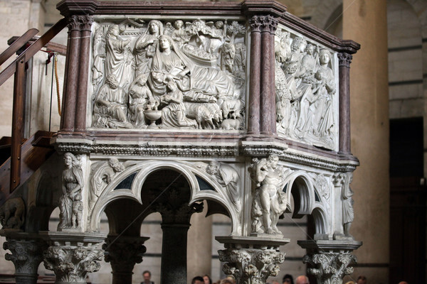 Pulpit by Nicola Pisano in the baptistery of Pisa Stock photo © wjarek