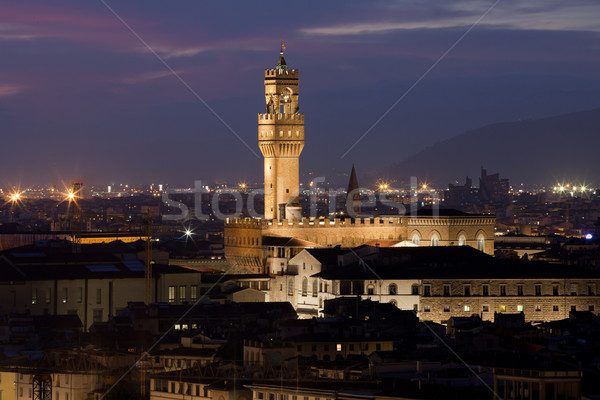 Florence, Night view of Palazzo Vecchio from Piazzale Michelangelo Stock photo © wjarek