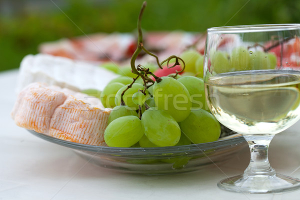 Various sorts of cheese, grapes and glass of the white wine Stock photo © wjarek