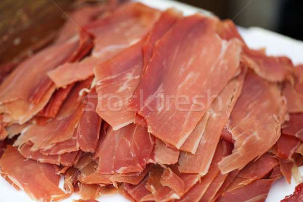 Sliced serrano ham at farmers market Stock photo © wjarek