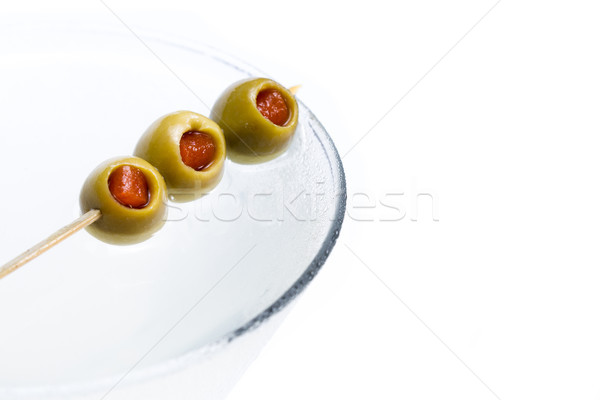 Martini oliwek nadziewany bambusa brudne Zdjęcia stock © wollertz