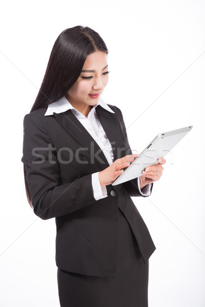 Business woman odizolowany biały cyfrowe tabletka biuro Zdjęcia stock © wxin