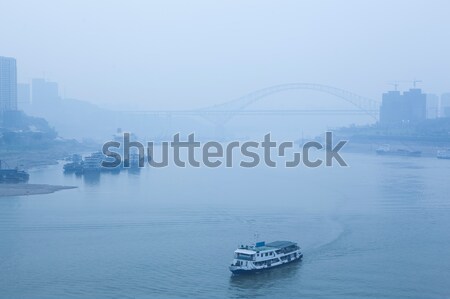Brücke Fluss schwierig Nebel Dunst Straße Stock foto © wxin