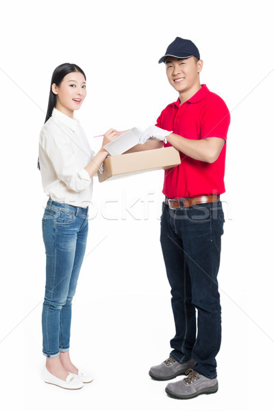 woman receipt of package delivery Stock photo © wxin