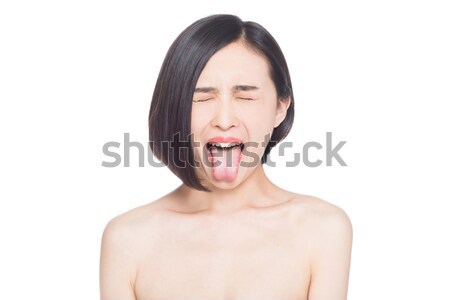 Chinez femeie expresii faciale alb zâmbet faţă Imagine de stoc © wxin