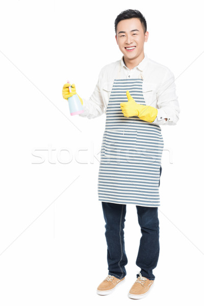 Stockfoto: Jonge · man · schoonmaken · witte · mannen · permanente · geïsoleerd