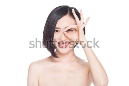 Stockfoto: Chinese · vrouw · gezichtsuitdrukkingen · witte · glimlach · gezicht