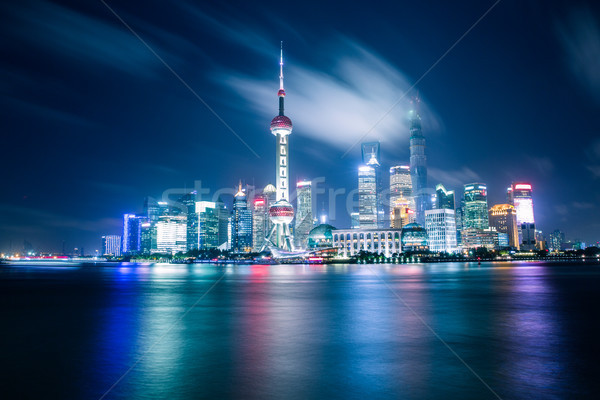 上海 天際線 夜 市容 美麗 城市 商業照片 © wxin