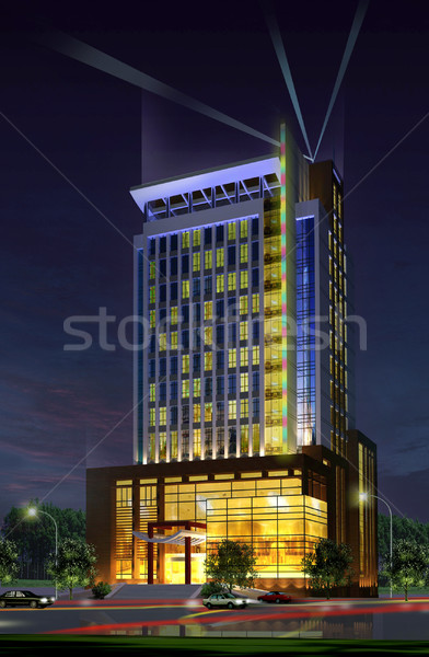 Stockfoto: 3D · bouwkundig · bouw · kantoorgebouw · moderne · stad