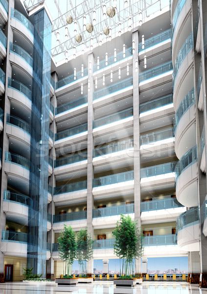 3D moderne kantoorgebouw lobby 3d render business Stockfoto © wxin