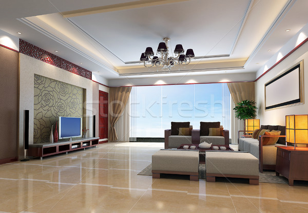 Rendering 3d moderno interni soggiorno design casa Foto d'archivio © wxin