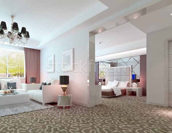 3D deluxe hotel lakosztály belső renderelt kép Stock fotó © wxin