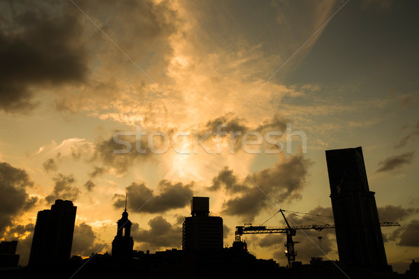 Shanghai coucher du soleil paysages ville silhouettes Skyline [[stock_photo]] © wxin