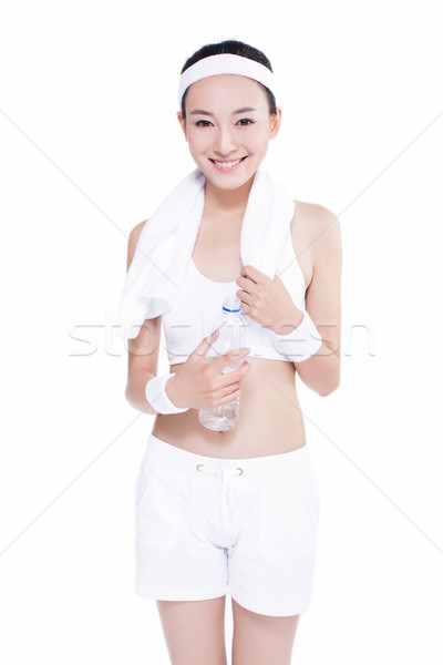 здорового азиатских женщину полотенце фляга красивой Сток-фото © wxin