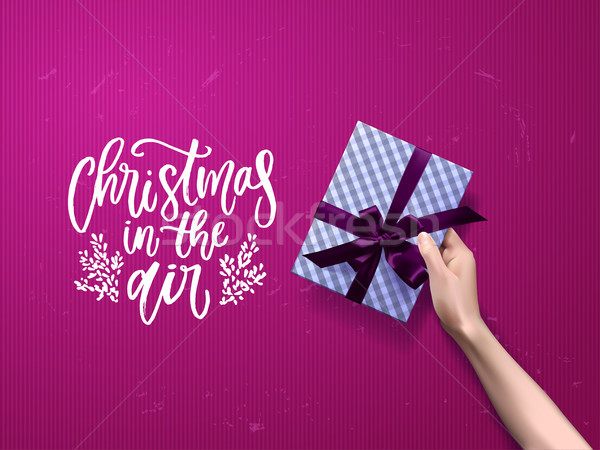 Stock foto: Hand · Geschenkbox · Hand · gezeichnet · Schriftkunst · handschriftlich · Weihnachten