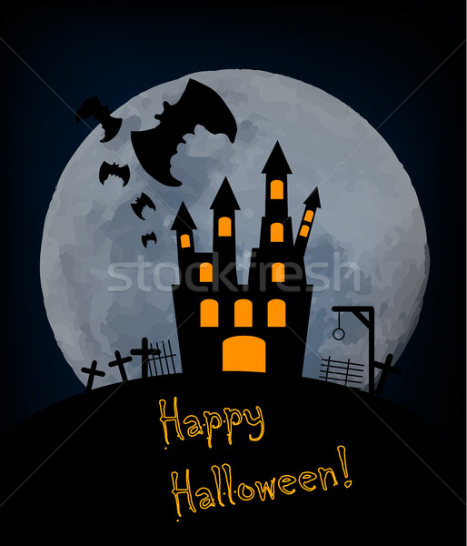 Halloween öreg kastély vektor sziluett hold Stock fotó © X-etra