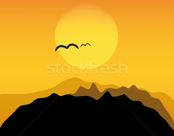 Pôr do sol montanhas bom ilustração par aves Foto stock © X-etra