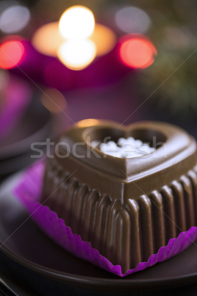 Csokoládé szív torta fehér hópehely új Stock fotó © x3mwoman