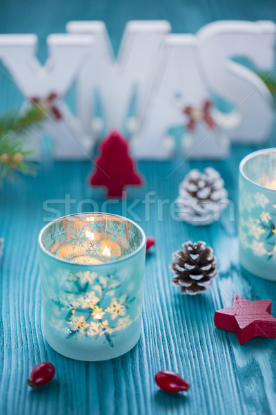 Noel ahşap dekorasyon turkuaz kırmızı renk Stok fotoğraf © x3mwoman