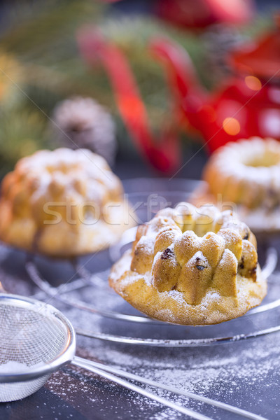 Mini Bundt Cherry Cakes sprinkled with Powdered Sugar, Candles,  Stock photo © x3mwoman