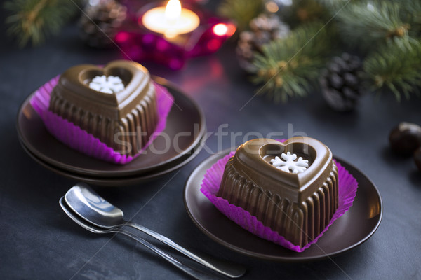 Chocolade hart cake witte sneeuwvlok nieuwe Stockfoto © x3mwoman