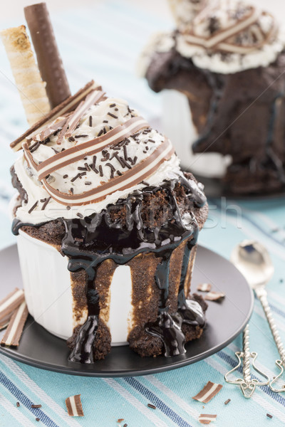 Chocolate Cupcake with Chocolate Topping, Whipped Cream, Hazelnu Stock photo © x3mwoman