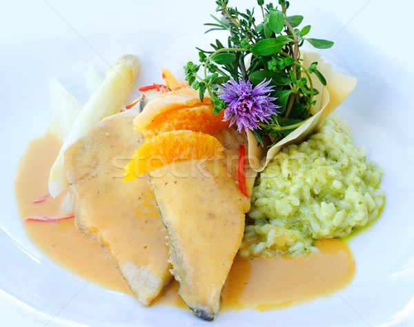 Ryb zielone risotto odznaczony zioła Zdjęcia stock © Xantana