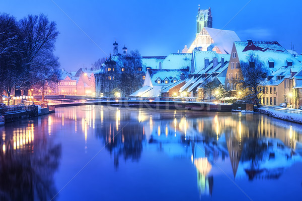 Stock photo: Christmas winter evening in small german town, Germany