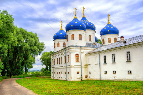 Blue domes of Yuriev Monastery, Novgorod, Russia Stock photo © Xantana