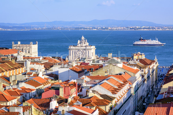 View over the roofs of downtown Lisbon to Tagus river, Portugal Stock photo © Xantana