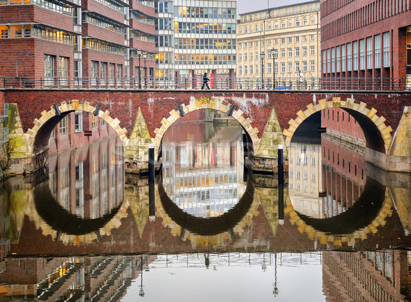 Bridge reflecting in canal in Hamburg city, Germany Stock photo © Xantana