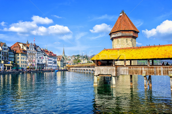 Lucerne, Switzerland, cityscape with wooden Chapel bridge and Water Tower Stock photo © Xantana