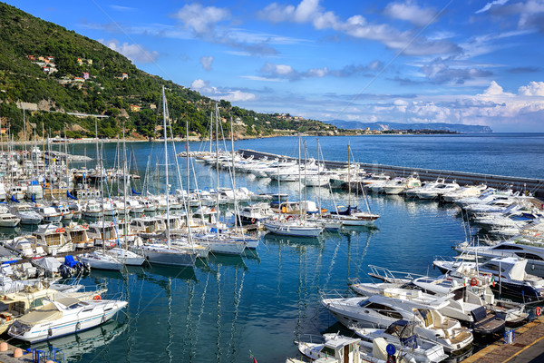 White yachts docked in port of Alassio on Riviera, Italy Stock photo © Xantana