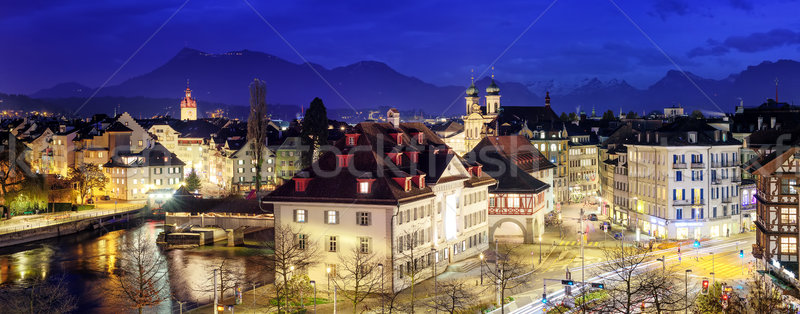 Panorama Ansicht Abend Altstadt Alpen Berge Stock foto © Xantana