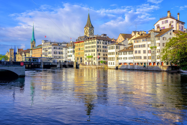 Old town of Zurich with Clock Tower, Switzerland Stock photo © Xantana