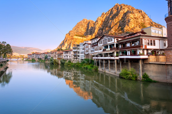 Foto stock: Tradicional · metade · casas · Turquia · céu · água