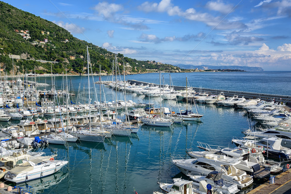 White yachts docked in port of Alassio on Riviera, Italy Stock photo © Xantana