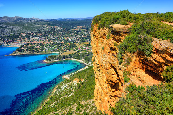 Cassis town and Cap Canaille rock, Provence, France Stock photo © Xantana