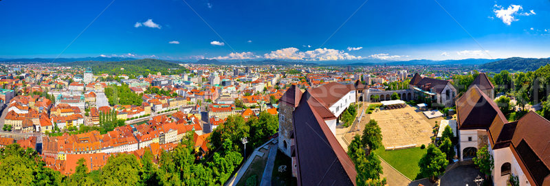 Colorful Ljubljana aerial panoramic view Stock photo © xbrchx