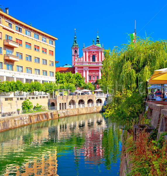 City of Ljubljana historic riverfont view Stock photo © xbrchx