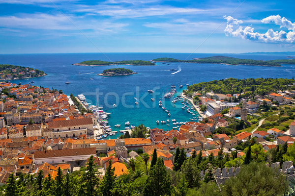 Island of Hvar bay aerial view Stock photo © xbrchx