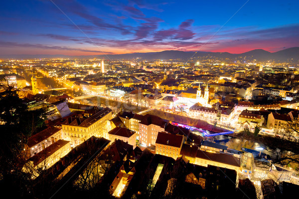 Graz antena noc panoramiczny widoku region Zdjęcia stock © xbrchx